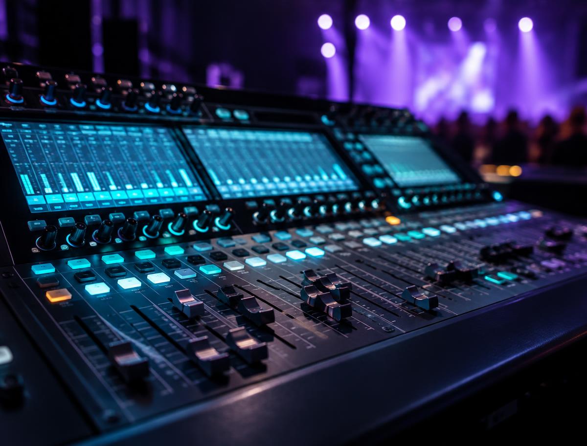 Digital sound mixing console at a live event